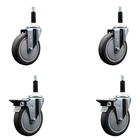 Service Caster 5'' Thermoplastic Rubber Wheel Swivel 7/8'' Expanding Stem Caster Set 2 Brakes, 4PK SCC-EX20S514-TPRB-2-PLB-2-78